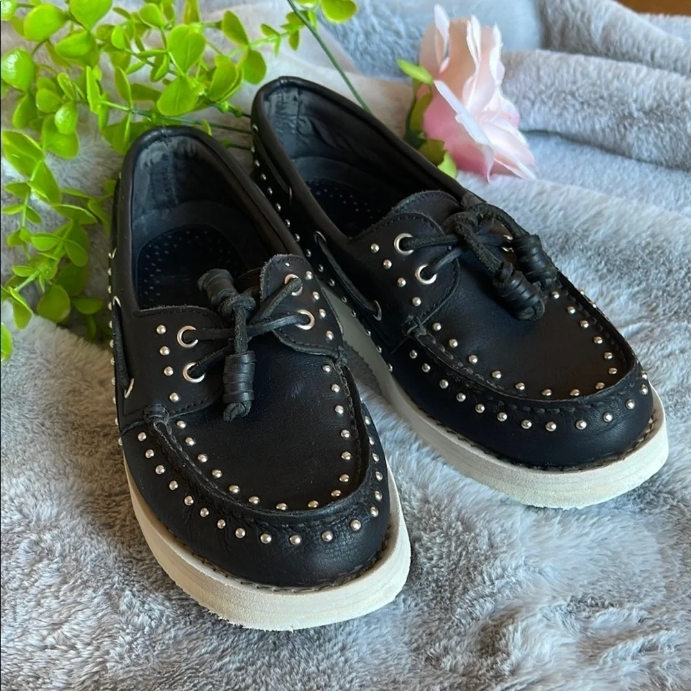 Sperry Black and White Studded Boat Shoes
